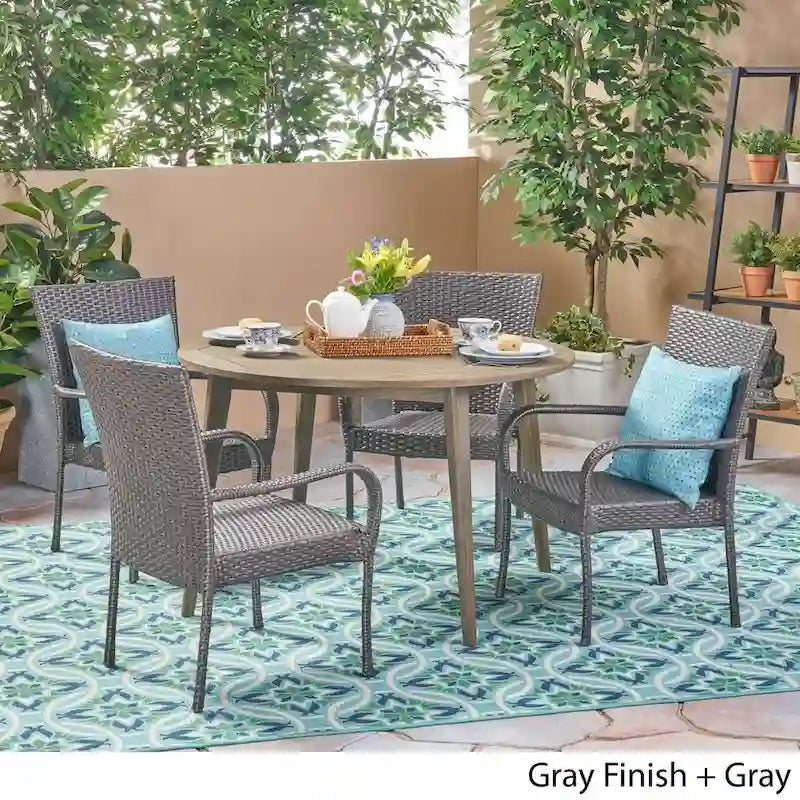 Reina Outdoor 5 Piece Wood and Wicker Dining Set by Christopher Knight Home
