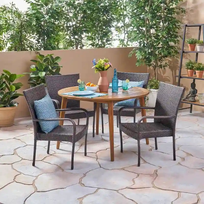 Reina Outdoor 5 Piece Wood and Wicker Dining Set by Christopher Knight Home