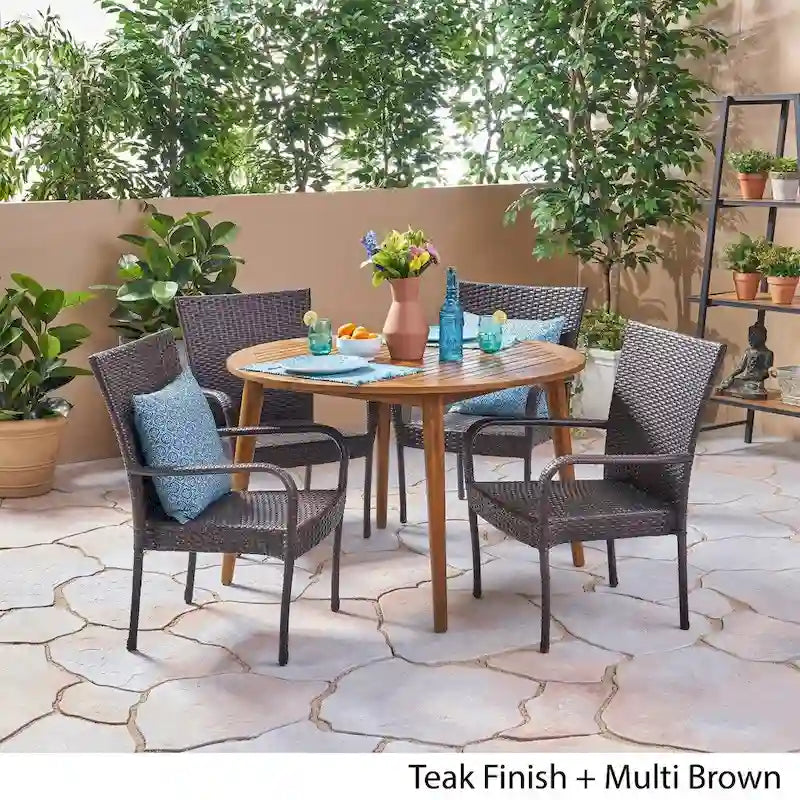 Reina Outdoor 5 Piece Wood and Wicker Dining Set by Christopher Knight Home