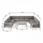 Cape Coral Outdoor 11 Seater Aluminum U-Shaped Sofa Sectional and Table Set by Christopher Knight Home