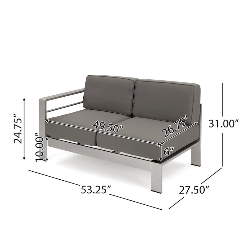 Cape Coral Outdoor 11 Seater Aluminum U-Shaped Sofa Sectional and Table Set by Christopher Knight Home