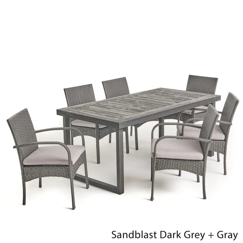 Stillwater Outdoor 6-Seater Acacia Wood Dining Set with Wicker Chairs by Christopher Knight Home