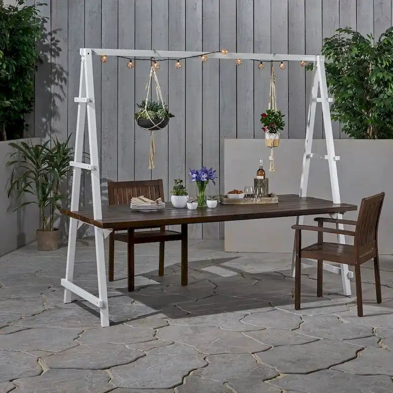Huckleberry Outdoor Acacia Wood 88.5  Dining Table with Plant Hanger by Christopher Knight Home - 88.50  L x 39.50  W x 80.00  H