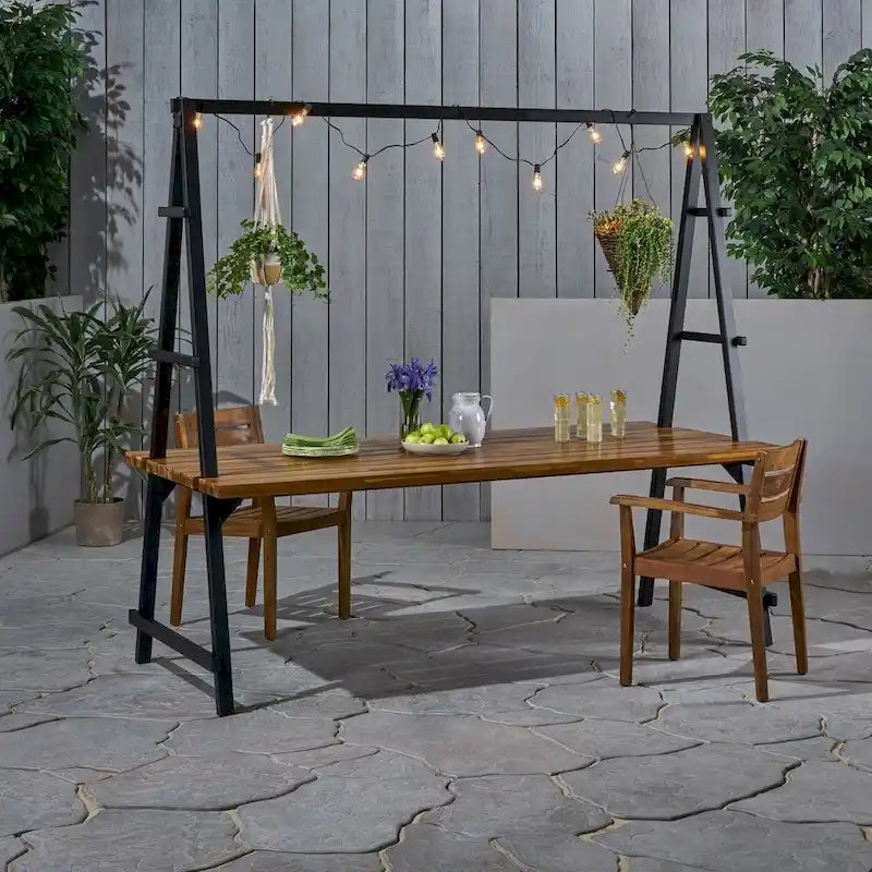 Huckleberry Outdoor Acacia Wood 88.5  Dining Table with Plant Hanger by Christopher Knight Home - 88.50  L x 39.50  W x 80.00  H