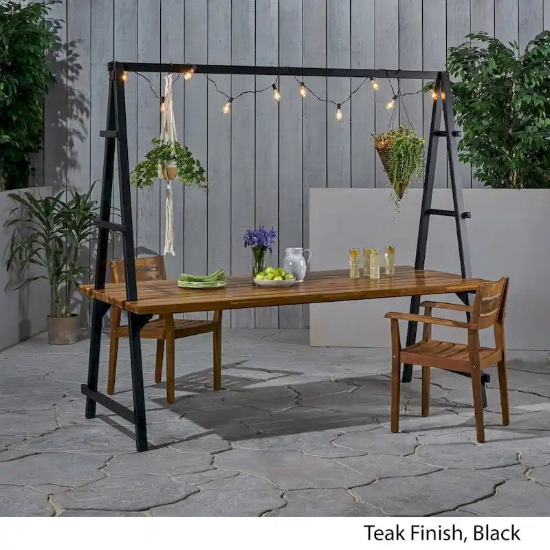 Huckleberry Outdoor Acacia Wood 88.5  Dining Table with Plant Hanger by Christopher Knight Home - 88.50  L x 39.50  W x 80.00  H