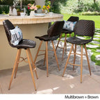 Laryn Outdoor Wicker Wood Barstool (Set of 4) by Christopher Knight Home