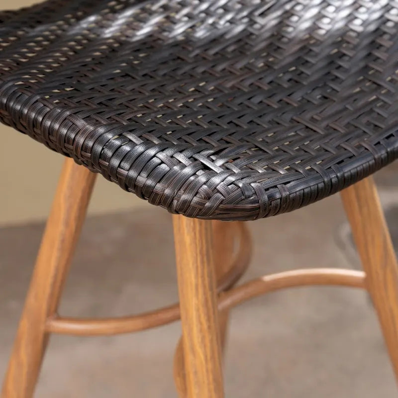 Laryn Outdoor Wicker Wood Barstool (Set of 4) by Christopher Knight Home