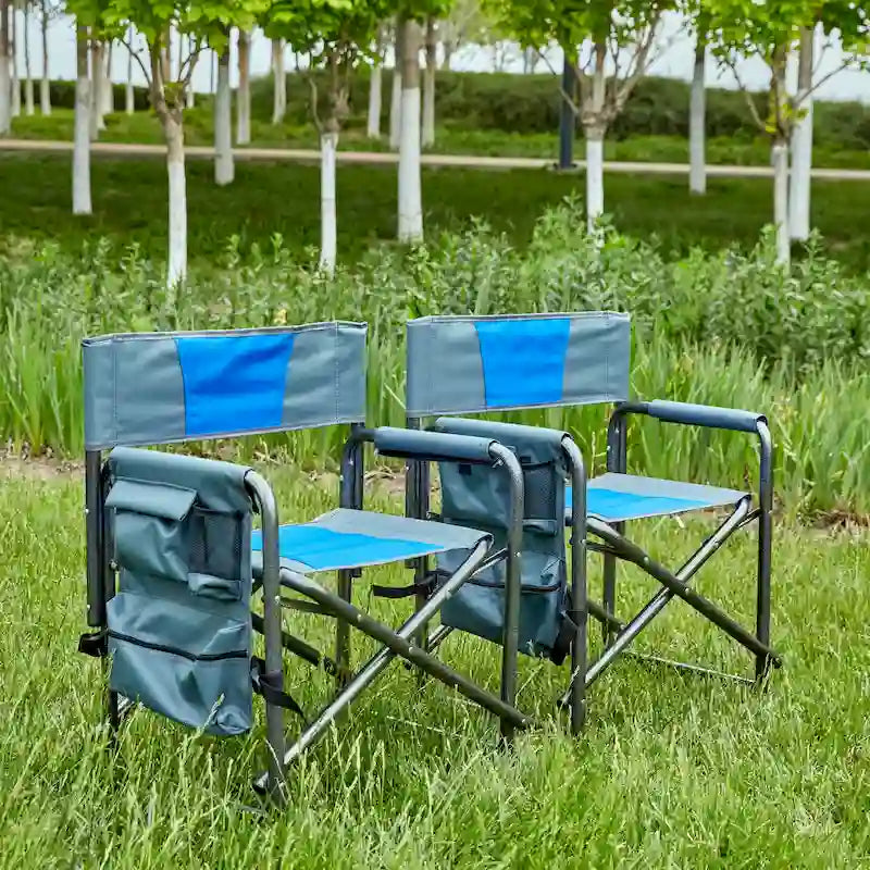 Padded Folding Outdoor Chairs with Side Table (Set of 2)