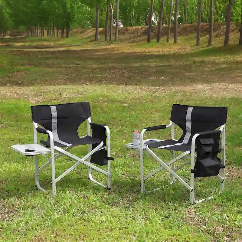 Padded Folding Outdoor Chairs with Side Table (Set of 2)