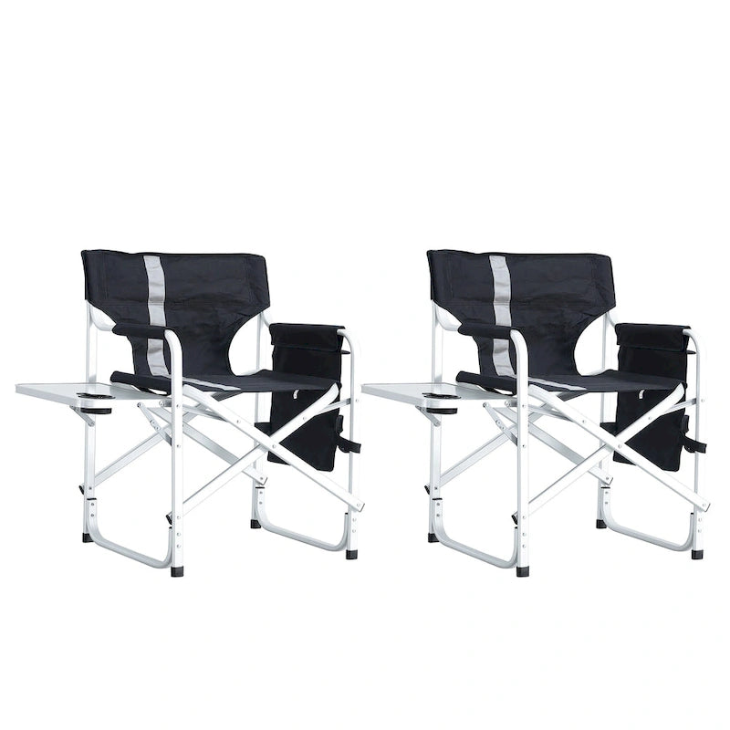 Padded Folding Outdoor Chairs with Side Table (Set of 2)