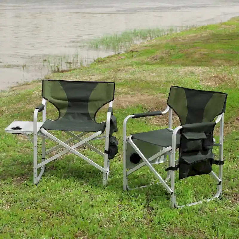 Padded Folding Outdoor Chairs with Side Table (Set of 2)