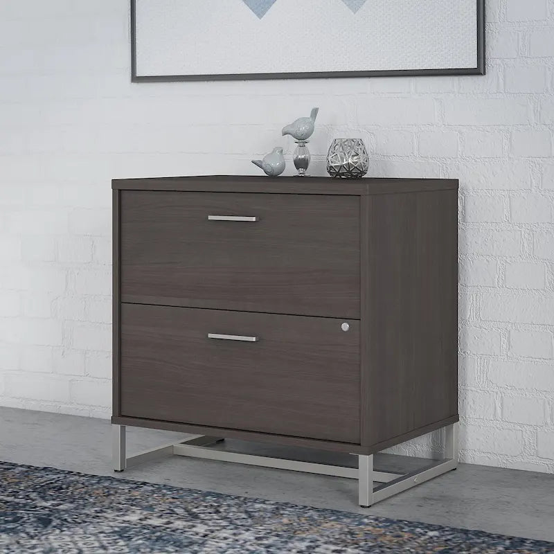 2 Drawer Lateral File Cabinet - Mid Century Modern Design - Full Extension Ball Bearing Slides - Letter Legal Size - Fully Assembled