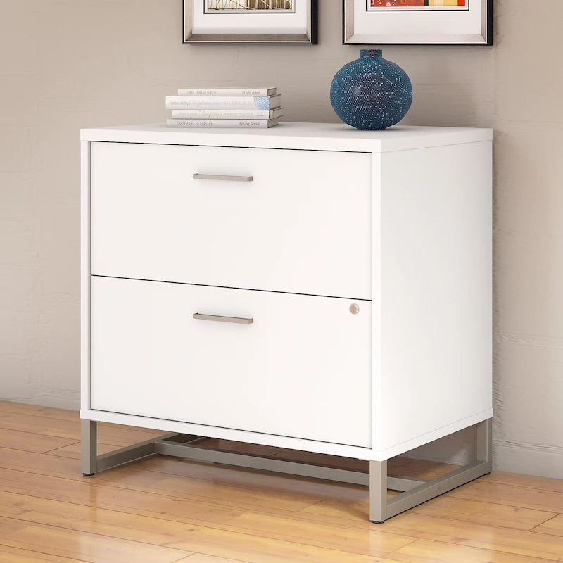 2 Drawer Lateral File Cabinet - Mid Century Modern Design - Full Extension Ball Bearing Slides - Letter Legal Size - Fully Assembled