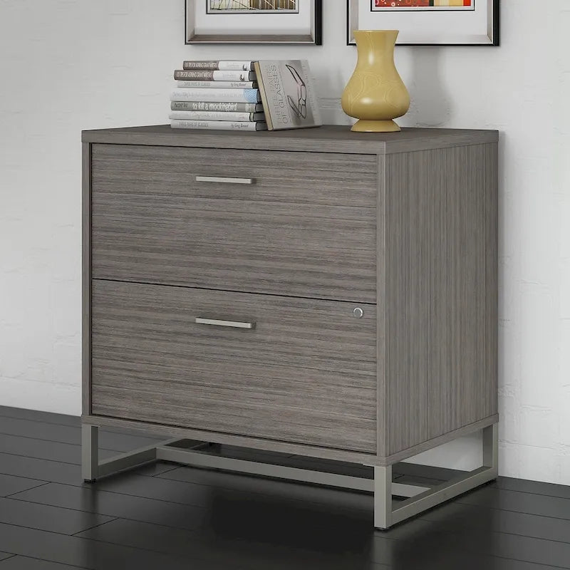2 Drawer Lateral File Cabinet - Mid Century Modern Design - Full Extension Ball Bearing Slides - Letter Legal Size - Fully Assembled
