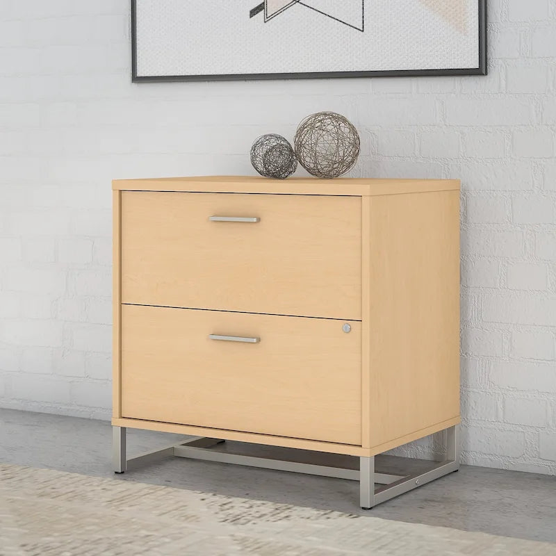 2 Drawer Lateral File Cabinet - Mid Century Modern Design - Full Extension Ball Bearing Slides - Letter Legal Size - Fully Assembled