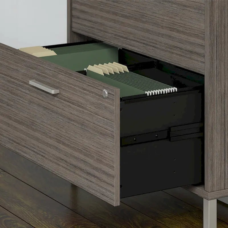 2 Drawer Lateral File Cabinet - Mid Century Modern Design - Full Extension Ball Bearing Slides - Letter Legal Size - Fully Assembled