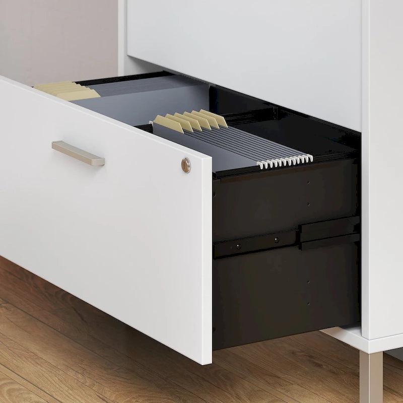 2 Drawer Lateral File Cabinet - Mid Century Modern Design - Full Extension Ball Bearing Slides - Letter Legal Size - Fully Assembled