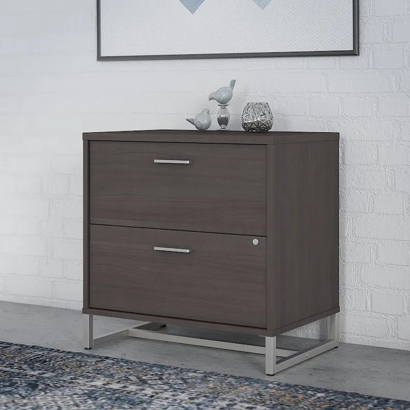 2 Drawer Lateral File Cabinet - Mid Century Modern Design - Full Extension Ball Bearing Slides - Letter Legal Size - Fully Assembled