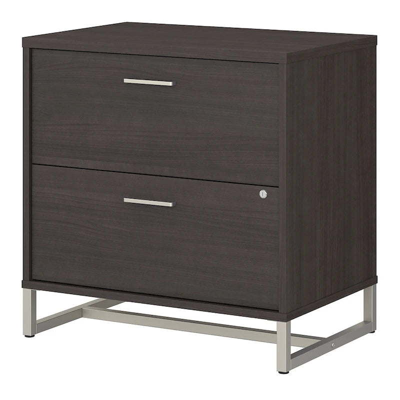 2 Drawer Lateral File Cabinet - Mid Century Modern Design - Full Extension Ball Bearing Slides - Letter Legal Size - Fully Assembled