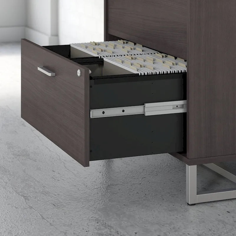 2 Drawer Lateral File Cabinet - Mid Century Modern Design - Full Extension Ball Bearing Slides - Letter Legal Size - Fully Assembled