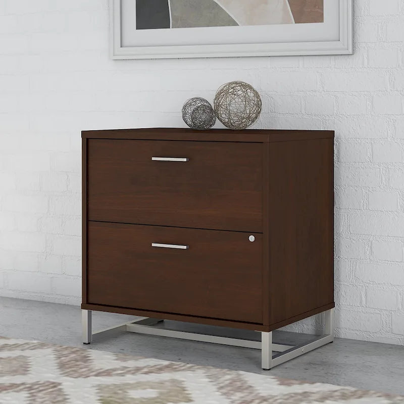 2 Drawer Lateral File Cabinet - Mid Century Modern Design - Full Extension Ball Bearing Slides - Letter Legal Size - Fully Assembled