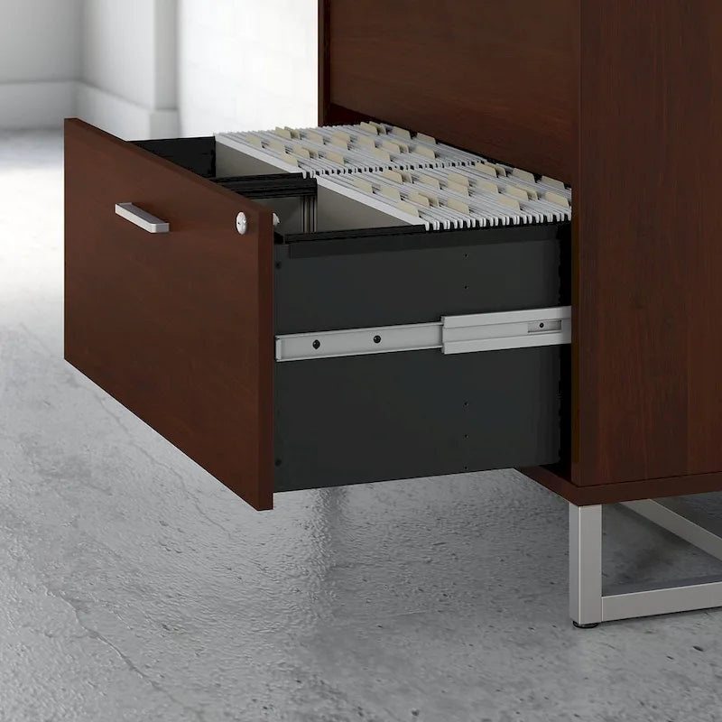 2 Drawer Lateral File Cabinet - Mid Century Modern Design - Full Extension Ball Bearing Slides - Letter Legal Size - Fully Assembled