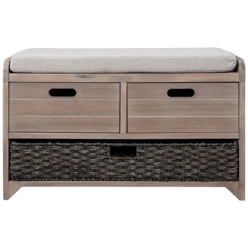 Merax Rustic Storage Bench with Removable Basket and Removable Cushion