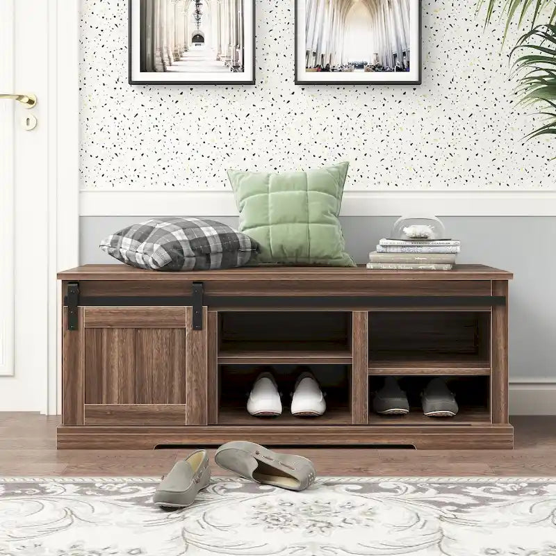 Storage Bench with a Sliding Door and Adjustable Shelf