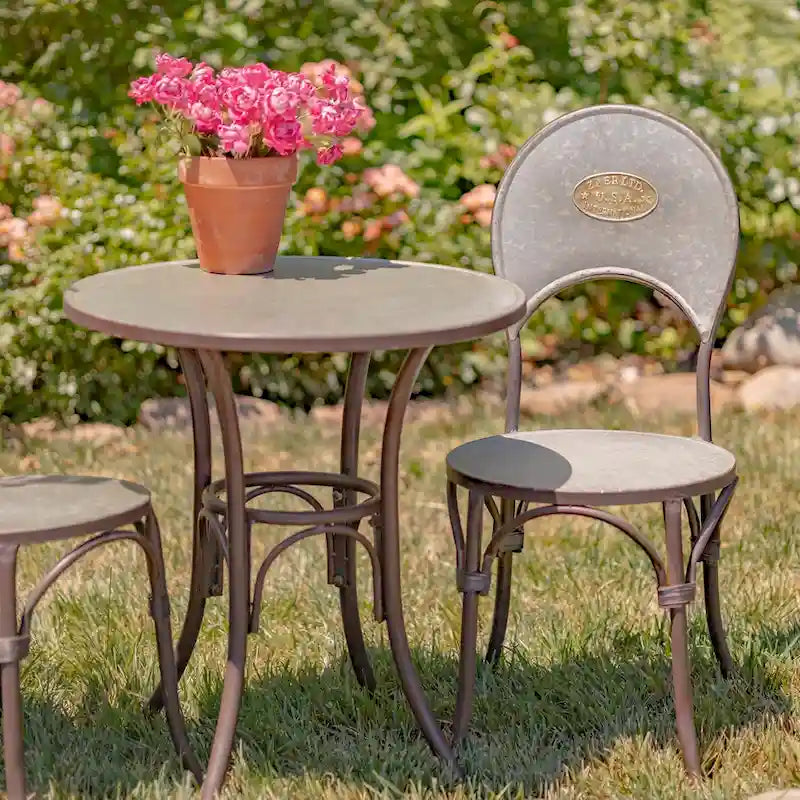 Three Piece Round Top Iron Bistro Set in Galvanized - 24.21 X24.21 X27.17 H