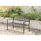 Steel Outdoor Patio Garden Park Seating Bench with Cast Iron  Welcome  Backrest, Front Porch Yard Bench Lawn Decor