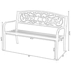 Steel Outdoor Patio Garden Park Seating Bench with Cast Iron  Welcome  Backrest, Front Porch Yard Bench Lawn Decor