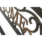 Steel Outdoor Patio Garden Park Seating Bench with Cast Iron  Welcome  Backrest, Front Porch Yard Bench Lawn Decor