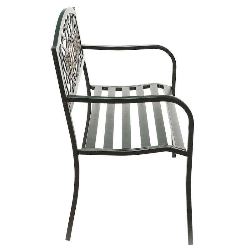 Steel Outdoor Patio Garden Park Seating Bench with Cast Iron  Welcome  Backrest, Front Porch Yard Bench Lawn Decor
