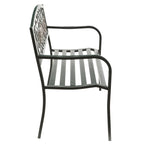 Steel Outdoor Patio Garden Park Seating Bench with Cast Iron  Welcome  Backrest, Front Porch Yard Bench Lawn Decor