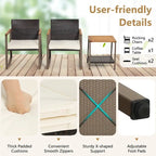 3 Pieces Rocking Bistro Set, Patio Rattan Furniture Conversation Chairs with Coffee Table & Cushions for Balcony Porch Poolside