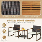 3 Pieces Rocking Bistro Set, Patio Rattan Furniture Conversation Chairs with Coffee Table & Cushions for Balcony Porch Poolside