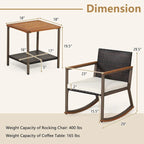 3 Pieces Rocking Bistro Set, Patio Rattan Furniture Conversation Chairs with Coffee Table & Cushions for Balcony Porch Poolside