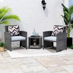 3 Pieces Rocking Bistro Set, Patio Rattan Furniture Conversation Chairs with Coffee Table & Cushions for Balcony Porch Poolside