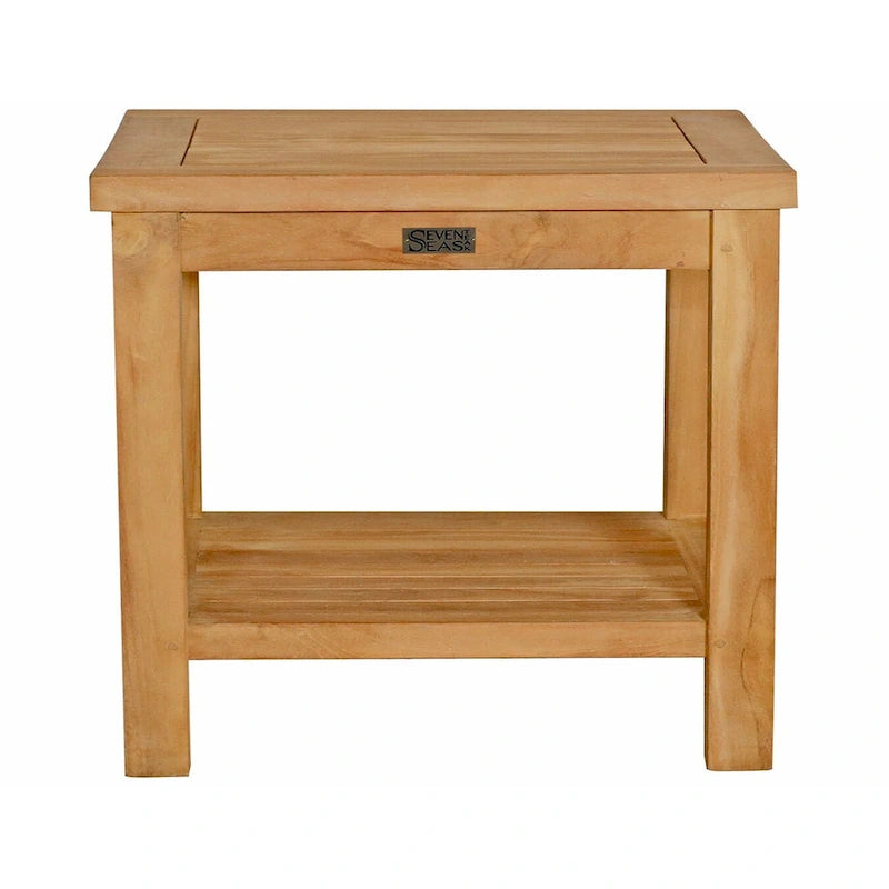 Teak Wood Panama Outdoor End Table With Shelf, Large