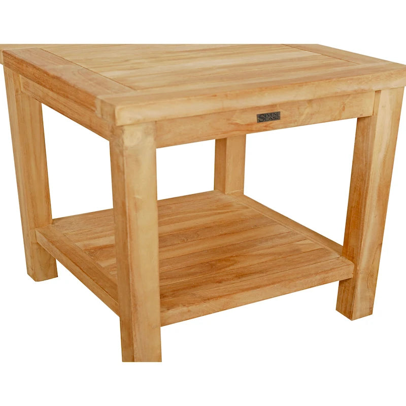 Teak Wood Panama Outdoor End Table With Shelf, Large