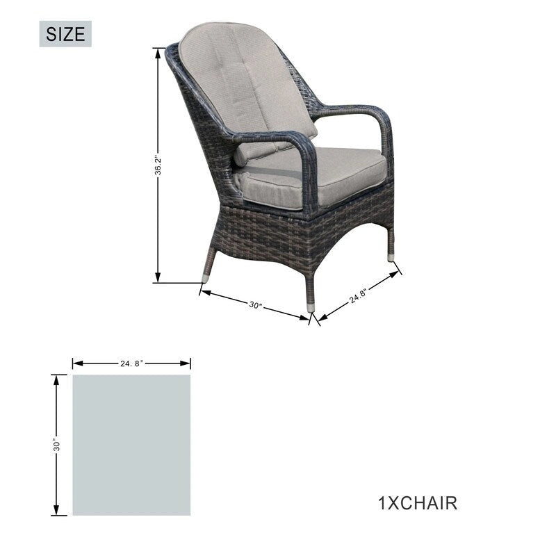 2-Piece Patio Brown Wicker Arm Chair with Cushion