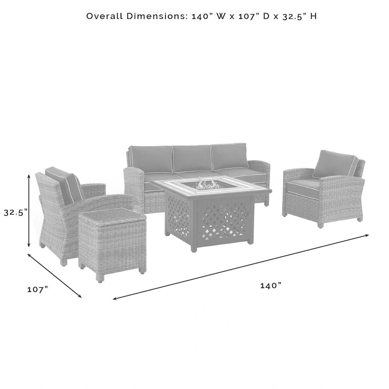 Crosley Bradenton 5Pc Outdoor Wicker Sofa Set W/Fire Table