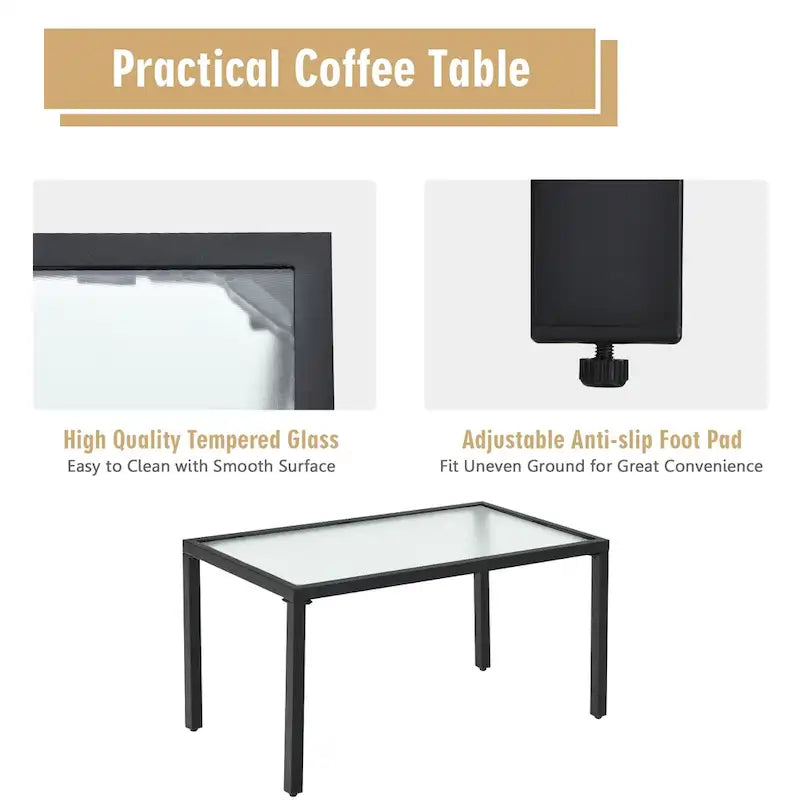 4 Pieces Patio Furniture Set Sofa Coffee Table Steel Frame Garden