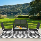 4 Pieces Patio Furniture Set Sofa Coffee Table Steel Frame Garden