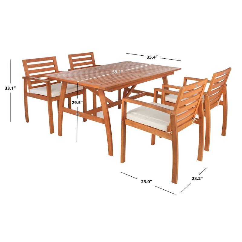 SAFAVIEH Outdoor Silviana 5-Piece Dining Set - 59Wx35Dx30H