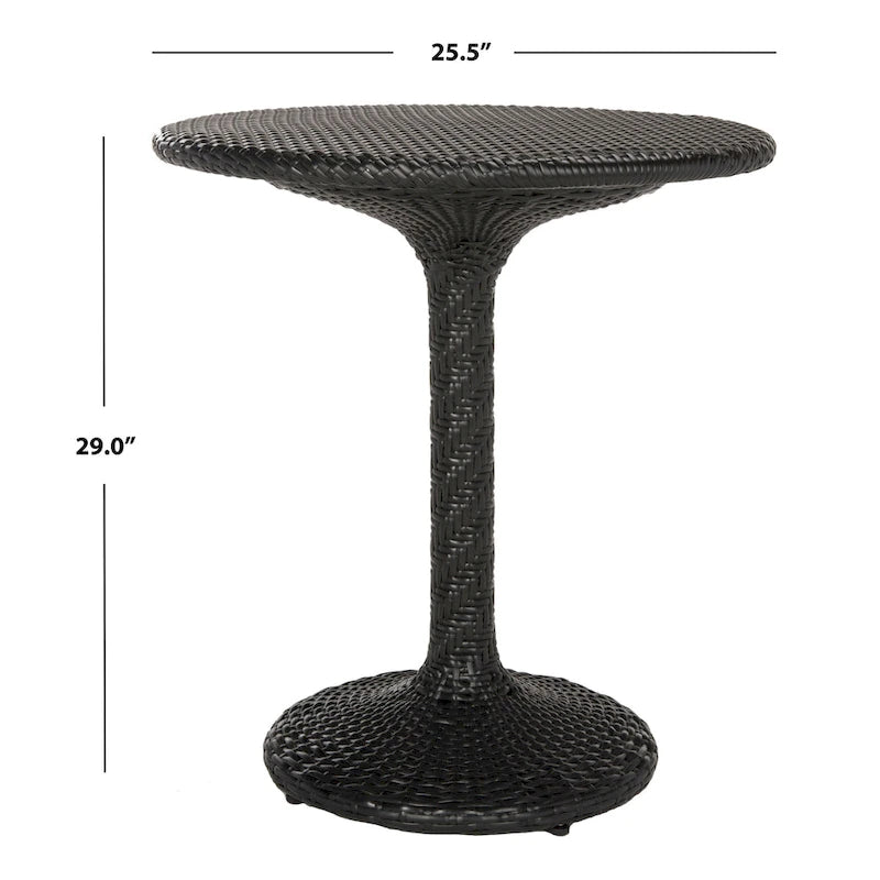 SAFAVIEH Outdoor Willow Black Rattan Bistro Table - 25.5  x 25.5  x 29  - 27Wx22Dx28H