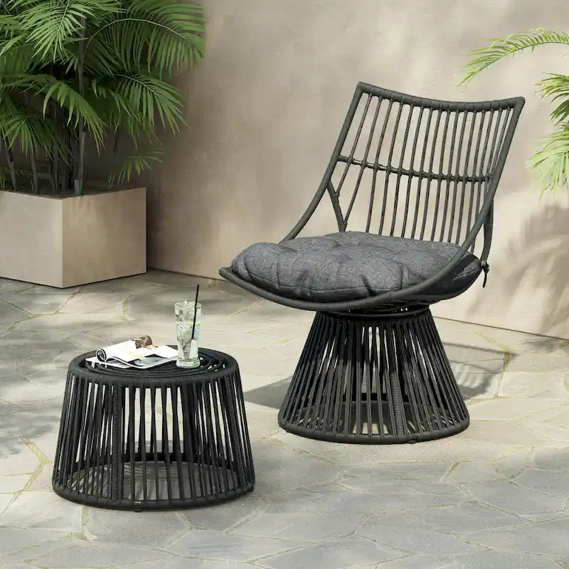 Caryl Outdoor Wicker Chair and Side Table Set with Cushion by Christopher Knight Home