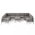 Cape Coral Outdoor Modern 9 Seater Aluminum U-Shaped Sofa Sectional Set with Ottoman by Christopher Knight Home