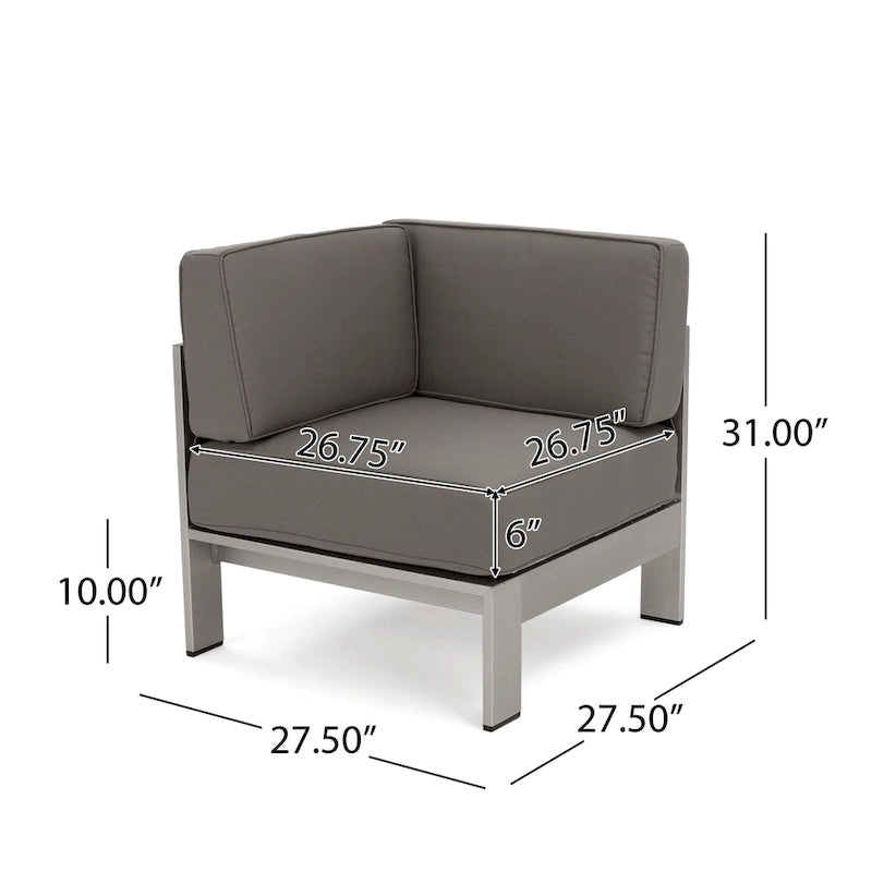 Cape Coral Outdoor Modern 9 Seater Aluminum U-Shaped Sofa Sectional Set with Ottoman by Christopher Knight Home