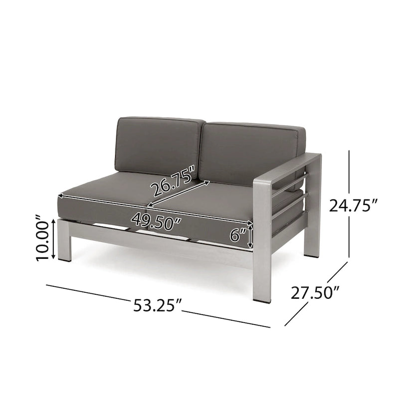 Cape Coral Outdoor Modern 9 Seater Aluminum U-Shaped Sofa Sectional Set with Ottoman by Christopher Knight Home